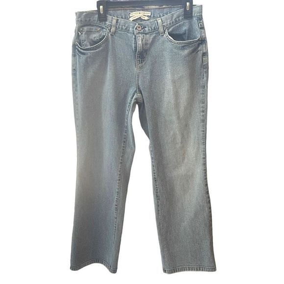 Tommy Hilfiger 00’s Low Rise Flare Hiphugger Denim Jeans - Leather Flag Patch - Picture 14 of 15